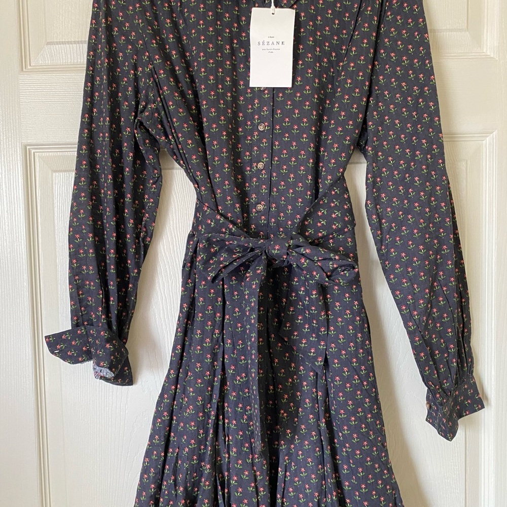 NWT Sézane lined floral button down shirt dress 14 XL 46.